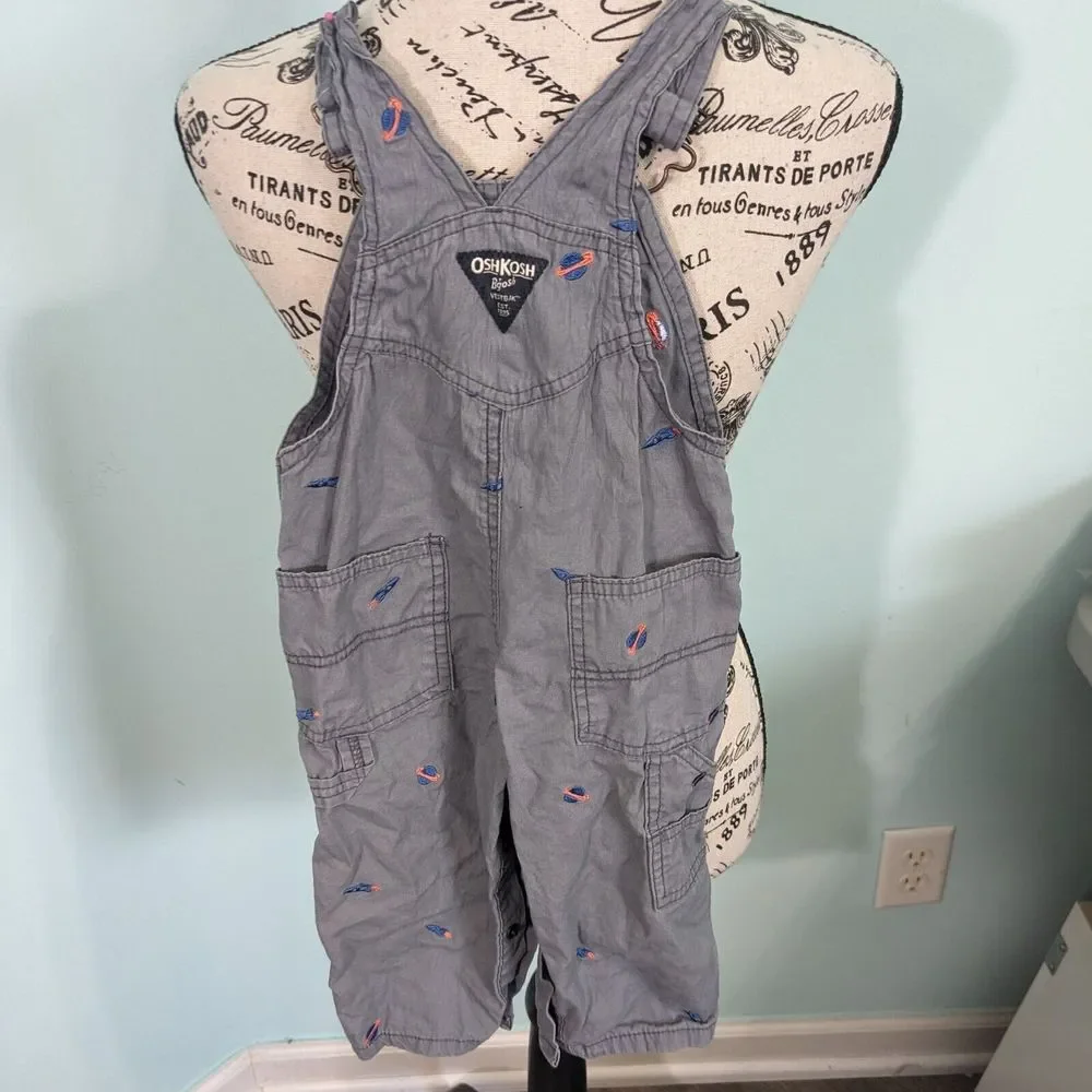 Oshkosh Baby Boys Toddler Gray Overalls Sz 18 Months Pants Bib Snaps Outer Space